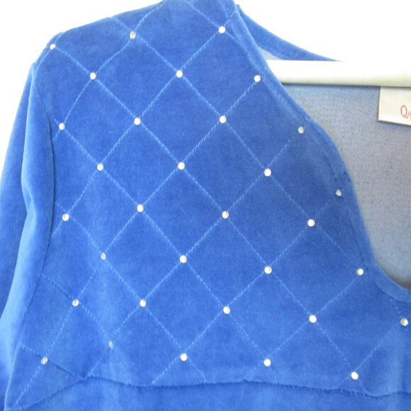 Quacker Factory Size L NEW Velour Sleep Dress Pullover Blue Rhinestones Warm - Picture 4 of 11